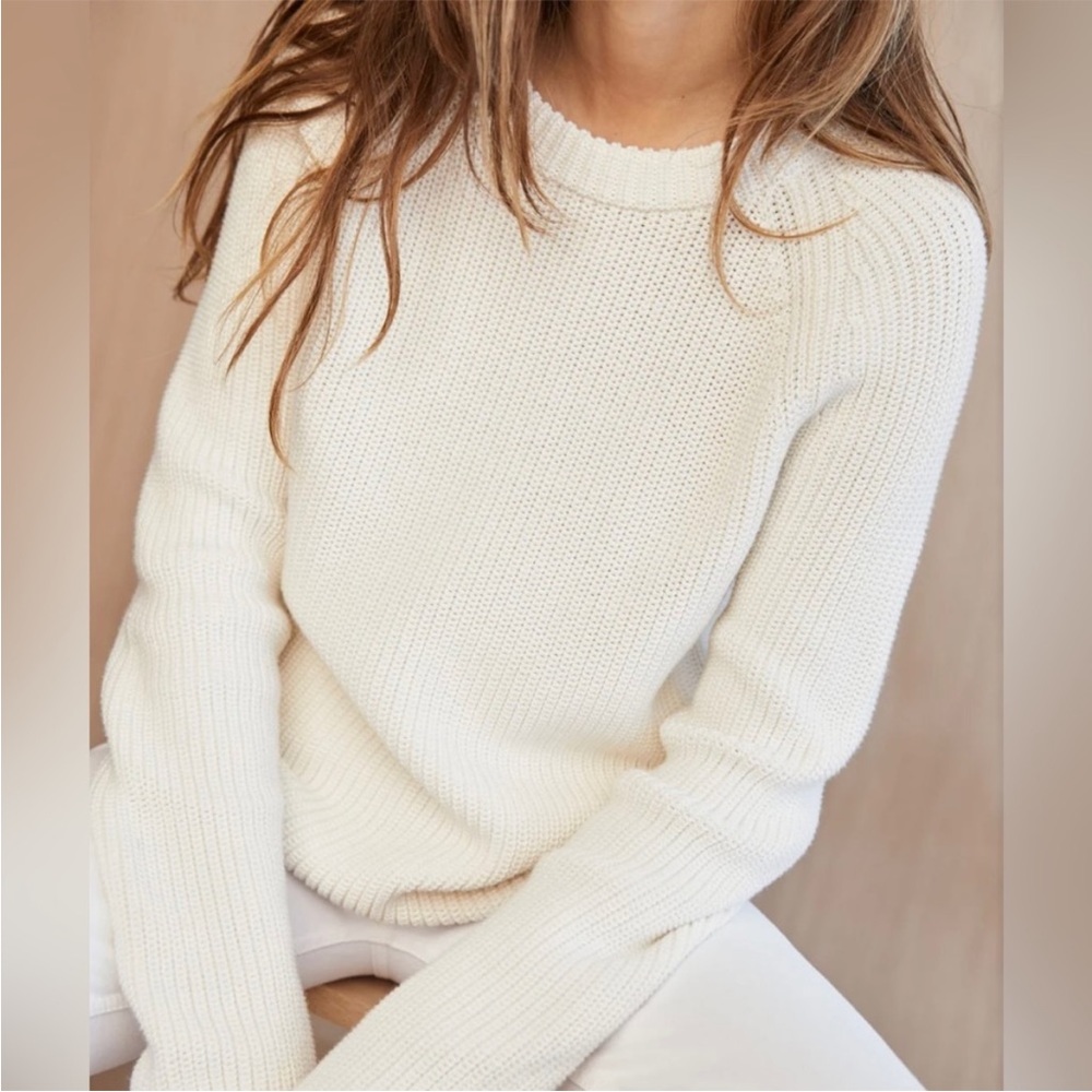 Jenni Kayne Cotton Fisherman Sweater Ivory Cream Size XS